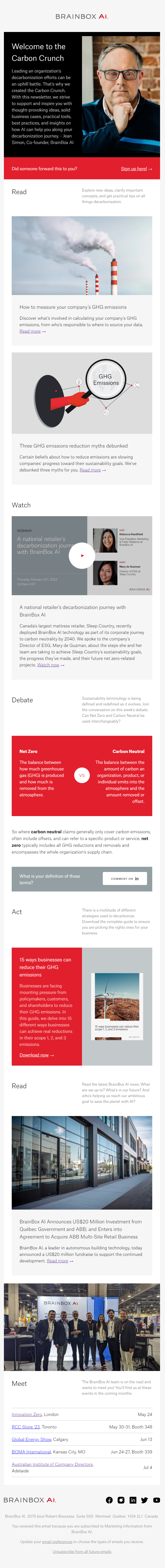 Website Carbon Crunch Newsletter Edition 1 - BrainBox AI - May 9th 2023